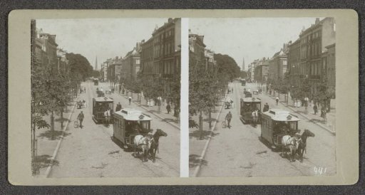 Street scene with horse trams in The Hague