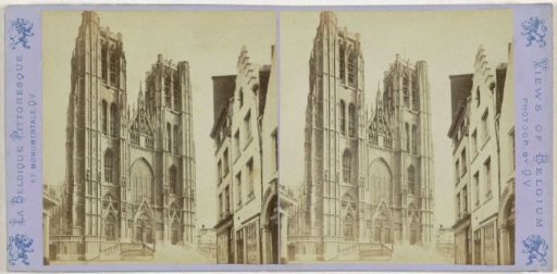 View of the tower of the St. Michael and St. Gudula Cathedral in Brussels