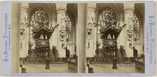 Naturalistic pulpit by Hendrik Frans Verbruggen in the Cathedral of St. Michael and St. Gudula in Brussels