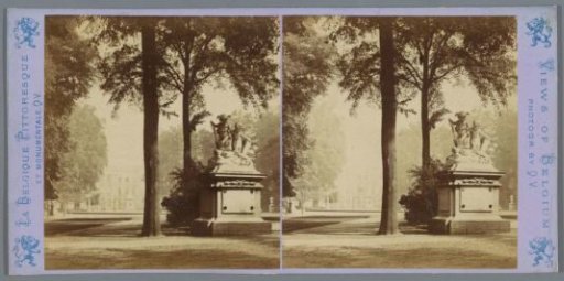 Warandepark in Brussels with a statue from 1784 with allegories of trade and shipping