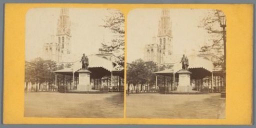 View of the Cathedral of Our Lady and the statue of Peter Paul Rubens on the Groenplaats in Antwerp