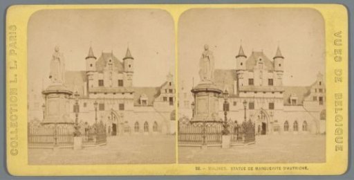 View of the Grand Place with the statue of Margaret of Austria in Mechelen