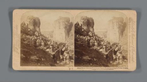 Armed monks collecting wood for the monasteries in Meteora during the Turkish invasion, Greece