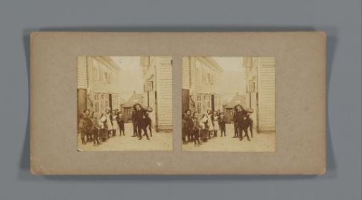 Children on the street in the old town of Bergen, Norway