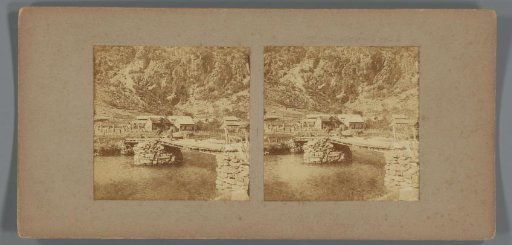 View of a bridge and a village in the Nærøyfjord, Norway