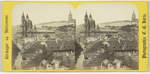 View of the Kostel svatého Mikuláše or St. Nicholas Church and the Prague Castle, Hradčany, Prague