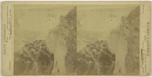Wall of the citadel and the valley of Tsaghkotsadzor or Alaca Çay, Ani