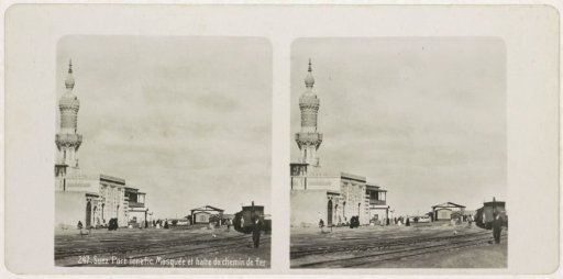 Railway near a mosque in the port of Suez