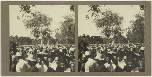 Crowd of people on a square, possibly in Borneo, Indonesia