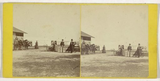 Nurses and a wounded man in front of some tents on a courtyard, Mexico