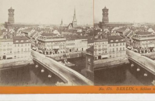 View of Berlin from the Berlin City Palace, with the Rotes Rathaus on the left and the Nikolaikirche on the right