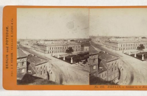 View of Berlin from the Berlin City Palace, viewed towards Unter den Linden and the Schlossbrücke