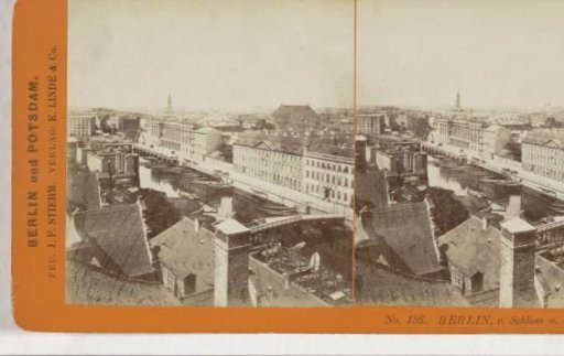 View of Berlin from the Berlin City Palace, with the Spree in the middle and the new Cathedral under construction on the left