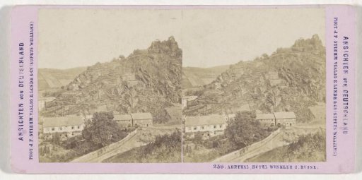 View of Altenahr with Hotel Winkler and the ruins of Burg Are, Germany