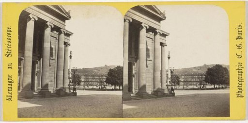 Schlossplatz with the Königsbau on the left and the Jubilee Column behind it in Stuttgart, Germany
