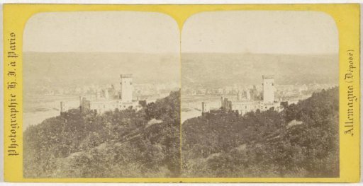 Stolzenfels Castle and in the background the city of Koblenz, Germany