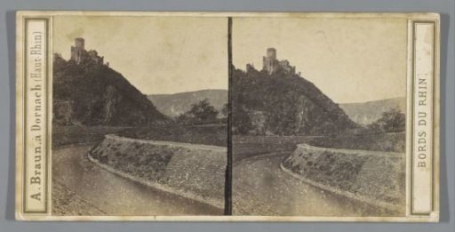 View of the Rhine. Along the bank a castle