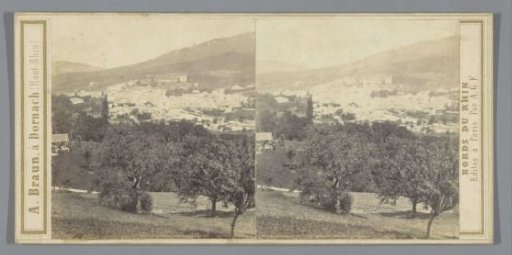 View of a town along the Rhine, possibly Baden-Baden in Germany