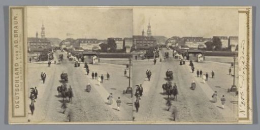 Road from the Old Town to the New Town in Dresden. In the distance the Kreuzkirche