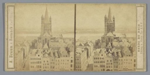 View of St. Severinus Church in Cologne and the Rhine behind it