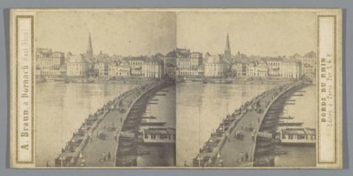 View of a bridge, possibly the Deutzer Schiffbrücke between Deutz and Cologne, Germany