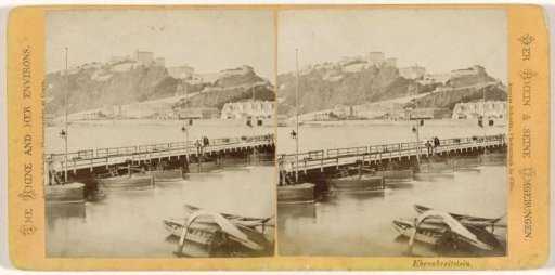 Boat bridge over the Rhine with Ehrenbreitstein and the fort in the background, Koblenz