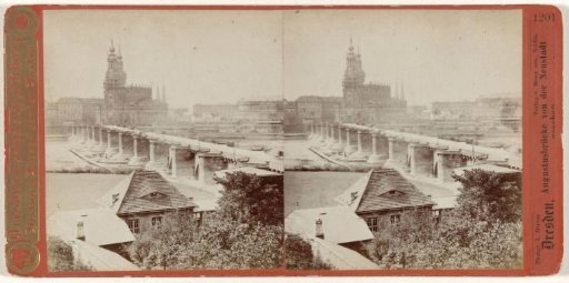 View of the Augustus Bridge and the Catholic Court Church in Dresden, Germany