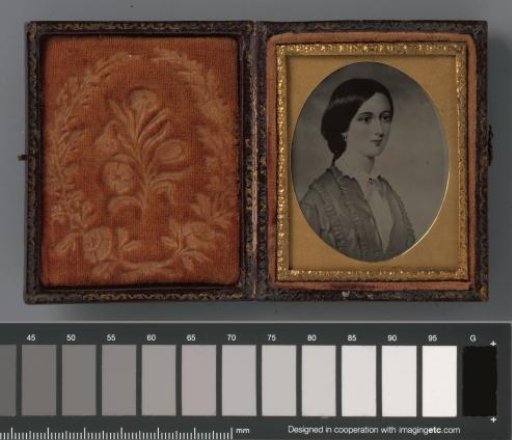 Photographic reproduction of a painted portrait of a young woman