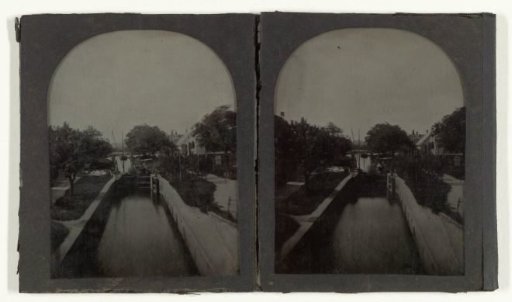 Dutch village view, harbour with lock