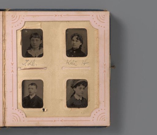 Four portraits of young women and a young man