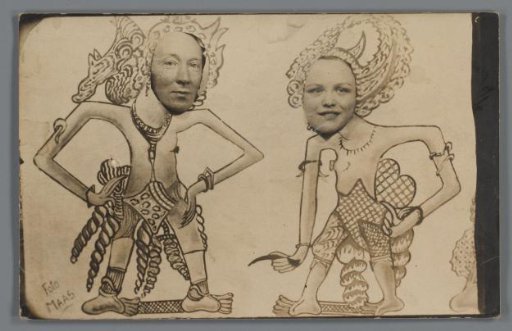 Portrait of an unknown man and woman as exotic figures, in a painted setting