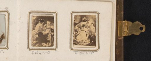 Miniature photographic reproduction of a painting depicting a mother and her children
