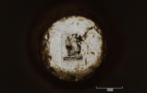 Viewer with microphotograph of a Ferris wheel in Earls Court Exhibition Centre, London