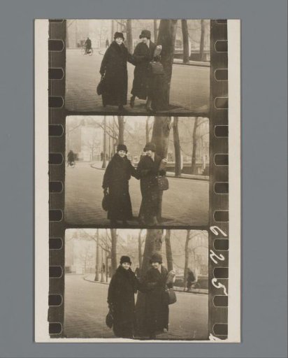 Postcard with Three Film Images of Two Unknown Women on the Street