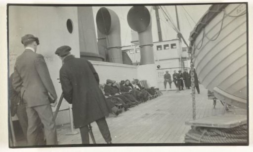 Aboard a Ship to New York during the First World War, Cameraman Amidst the Guests on Deck Going to Film