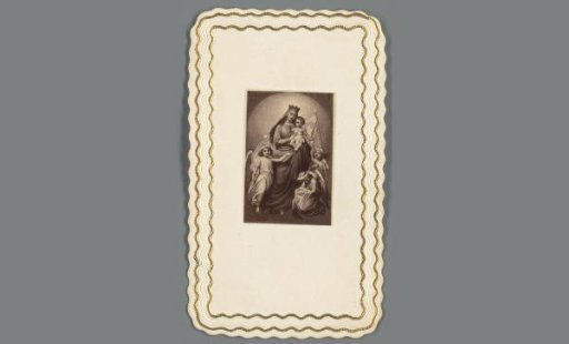 Photographic reproduction of a painting of Mary, Christ and angels