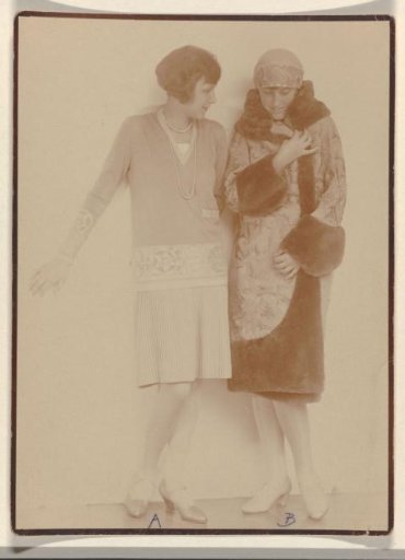 Two mannequins with a dress, cape and cap from the Wiener Werkstätte