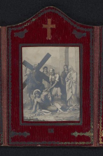 Photographic reproduction of a painting with the ninth Station of the Cross
