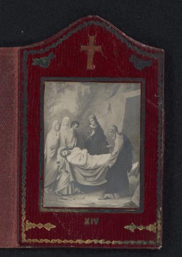 Photographic reproduction of a painting with the fourteenth Station of the Cross