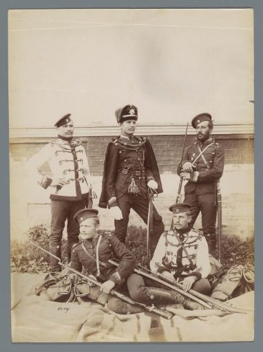 Group portrait of five unknown Russian soldiers
