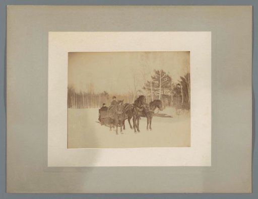 Troika with three horses, presumably in Russia