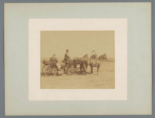 Unknown man with coachman in a horse-drawn carriage