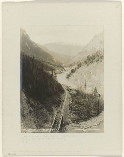 View of the Kicking Horse River and the Canadian Pacific Railway near Golden, British Columbia