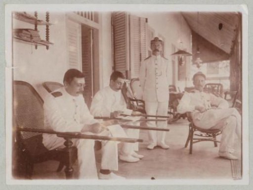 W. de Waard, E.M. Wissman, B. Sneller and Van de Dussen-Marceau. In the buildings at Surabaya