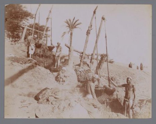Workers during the construction of an irrigation canal.