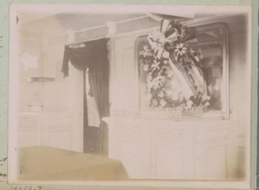 Floral wreath with ribbon on board the H.M. Gelderland