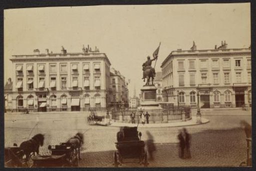 King's Square with the statue of Godfrey of Bouillon in Brussels, Belgium