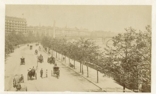 Victoria Embankment with a view of Waterloo Bridge, London