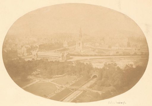 View of Edinburgh, Scotland, with the monument to Sir Walter Scott in the distance