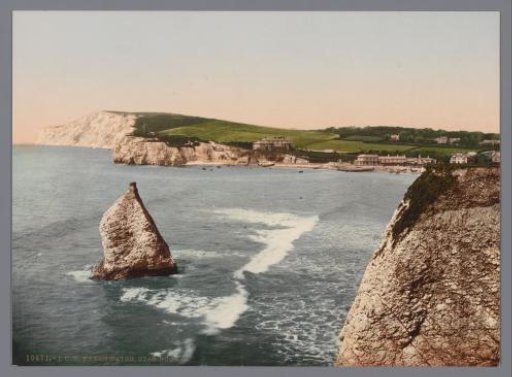 View of Freshwater on the Isle of Wight, with Stag Rock to the left
